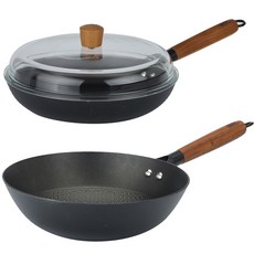 Baf 電磁爐用鑄鐵鍋具3件組, 1套, 28cm平底鍋 + 28cm炒鍋 + 28cm玻璃鍋蓋, 混合色