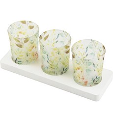 Haroa 北歐風浪漫茶蠟燭臺杯 5.5公分 3入 + 托盤 22 x 8 x 2 公分套組 300g, 葉子(燭臺杯)