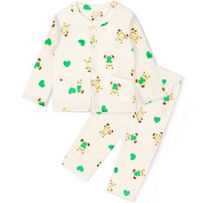 Uni FRIend 童款小熊與愛心圖案超細纖維睡衣長袖長褲組