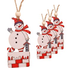 full of fun 聖誕樹裝飾 木製掛飾 飾品 雪人2 4入, 混合色, 4個
