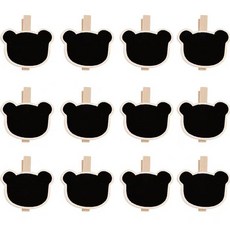 라이프스윗 미니 나무 칠판 사진 클립 메모판 집게 인테리어 소품 12p, 곰돌이