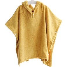 moms nature 兒童連帽浴袍 M號 3-6歲, 黃芥末醬, 1個