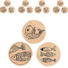 minhwashop 原木杯墊, 15個, 魚