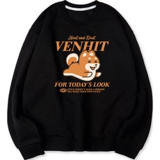 VENHIT 玩耍柴犬內刷毛寬鬆棉質雙面布大尺寸大學T