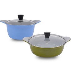 Kitchen-Art Pastel系列不沾鍋具組 2入, 混色, 雙耳湯鍋20cm+雙耳淺湯鍋24cm