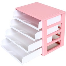 하라코리아 와이드 트레이 4단 서랍 정리함, 핑크 + 화이트, 1개