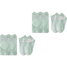 JOY MULTI 幼兒圖案印花防滑襪+護膝組 S號, 1組, 兔子款 綠色