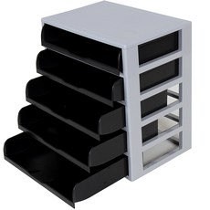 하라코리아 와이드 트레이 5단 서랍 정리함, 그레이 + 블랙, 1개