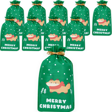 도나앤데코 크리스마스 선물 포장 부직포백 26 x 36 cm, 10개, 그린(스노우여우)