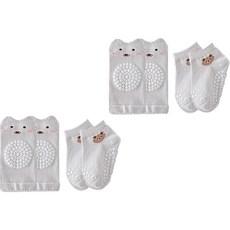 JOY MULTI 幼兒圖案印花防滑襪+護膝組 S號, 1組, 熊熊款 灰色