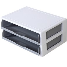 하라코리아 와이드 트레이 2단 서랍 정리함, 1개, 화이트 + 그레이