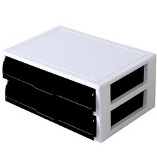 하라코리아 와이드 트레이 2단 서랍 정리함, 1개, 화이트 + 블랙