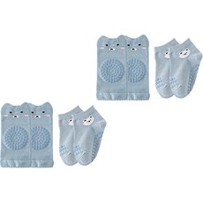 JOY MULTI 幼兒圖案印花防滑襪+護膝組 M號, 1組, 熊熊款 藍色