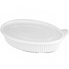 스완 일회용 국 찜 탕 도시락 배달 타원찜 2550ml 용기 100p + 뚜껑 100p 중 백색 세트, 100개입, 1세트