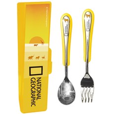 Lilfant 兒童款國家地理 Curly 不鏽鋼湯匙叉子磁吸盒組 狩獵款, 湯匙 + 叉子 + 餐具盒, 混合顏色, 1個