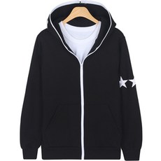 후리스타일 男款刷毛星星刺繡長拉鍊MZ천무열連帽外套