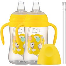 soonsooa 壺嘴杯 240ml x 2p + 吸管刷 2p 套組, 黃色, 1組