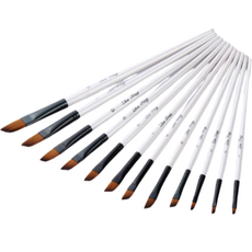 Verban 壓克力畫筆刷具12件組 白色 扁刷3號, 1套, 12種