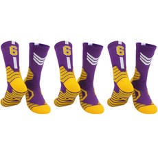 SNF 四季厚底運動籃球足球襪 3雙組, 37 黃紫 6號