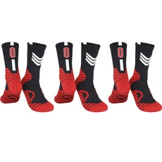 SNF 사계절 두툼한 바닥 스포츠 농구 축구 양말 3켤레 세트, 31레드블랙0번, 1세트