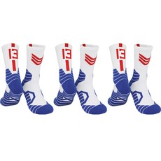 SNF 사계절 두툼한 바닥 스포츠 농구 축구 양말 3켤레 세트, 30블루화이트13번, 1세트