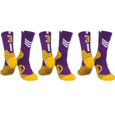 SNF 사계절 두툼한 바닥 스포츠 농구 축구 양말 3켤레 세트, 11옐로우퍼플3번, 1세트