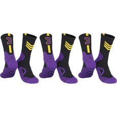 SNF 사계절 두툼한 바닥 스포츠 농구 축구 양말 3켤레 세트, 10퍼플블랙3번, 1세트