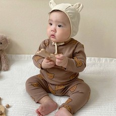JOY MULTI 孩童小熊圖案長袖T恤+長褲套裝