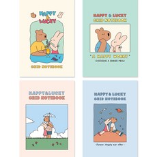 Monolike B6 Happy & Lucky 方格筆記本 80張 4種 A套組, 1套, Cocktail + Happyworry + Luckyday + Universe
