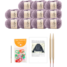 yarna 달리아 라글란 립드 스웨터 뜨개질 DIY 패키지 L, 1세트, 110 라일락