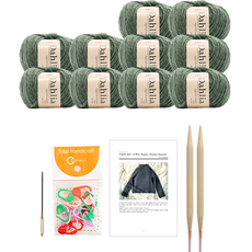 yarna 달리아 라글란 립드 스웨터 뜨개질 DIY 패키지 S / M, 1세트, 114씨그린
