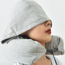 휴대용 U자형 후드 목베개, 02 그레이, 1개
