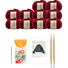 yarna 달리아 라글란 립드 스웨터 뜨개질 DIY 패키지 S / M, 1세트, 117와인레드