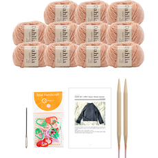 yarna 달리아 라글란 립드 스웨터 뜨개질 DIY 패키지 L, 1세트, 102 피치핑크