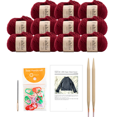 yarna 달리아 라글란 립드 스웨터 뜨개질 DIY 패키지 L, 1세트, 117 와인레드