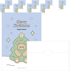 Donna&deco 聖誕節小熊系列明信片卡片 10p + 信封 10p + 透明貼紙 2cm 10p 套組, 1套, 聖誕樹
