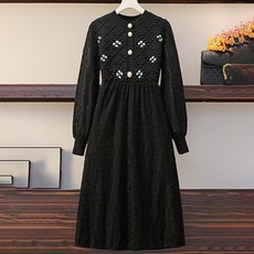 페이퍼먼츠 꽃자수 도톰 레이스 니트 원피스 03181