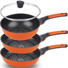 Kitchen-Art 鑽石塗層不沾鍋具組 4入, 混色, 平底鍋20cm 2入+炒鍋20cm+玻璃鍋蓋20cm