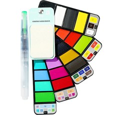 折疊折扇固體水彩畫筆組合 綠色, 25 種顏色