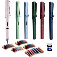 復古鋼筆6支 + 卡式墨水管60入 + 瓶裝墨水組, F, 深綠色, 深藍色, 深紅色, 粉紅色, 綠色, 藍色