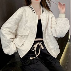 비비에모 여성용 투라인 카라 퀼팅 빅포켓 압축 패딩 점퍼 02188