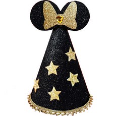 WOW PARTY KOREA 可愛老鼠星星水鑽派對帽, 黑色, 1個