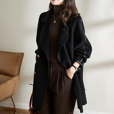 페이퍼먼츠 여성용 캐주얼 라인 배색 더블 버튼 코트 03320