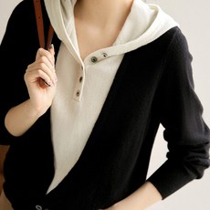 Paperments 女款顯瘦雙色連帽休閒時尚針織T恤 03236