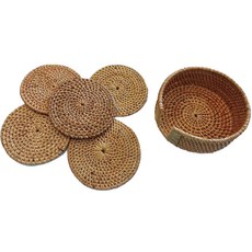 Rattan Shop 原裝龍目島杯墊藤製茶杯墊 5p + 套組 J038, Natural