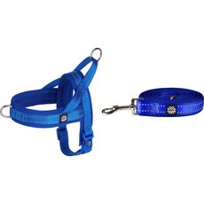 Mungtem 狗狗防暴衝胸背帶 + 網眼牽繩套組, 藍色, 1個