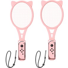 Upmarket Akitomo 任天堂 Switch OLED Joy-Con 貓咪網球拍握把 粉紅色 2入組, 1套, 單一商品