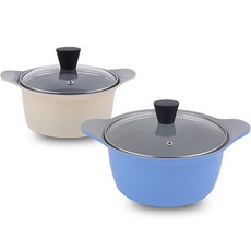 Kitchen-Art Pastel系列陶瓷鍋具組 2入, 雙耳湯鍋16cm+雙耳湯鍋20cm, 混色