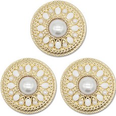 高級方晶鋯石珍珠寶石鈕扣 DART 23mm, 3個, 金色珍珠
