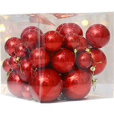 多種尺寸球形聖誕樹裝飾球組合, 紅色
